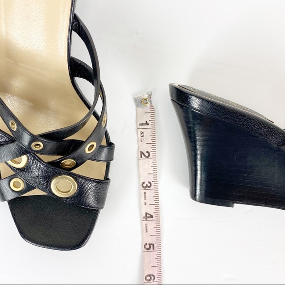 Cole Haan Black Strappy Wedge Leather Sandals - Picture 11 of 12